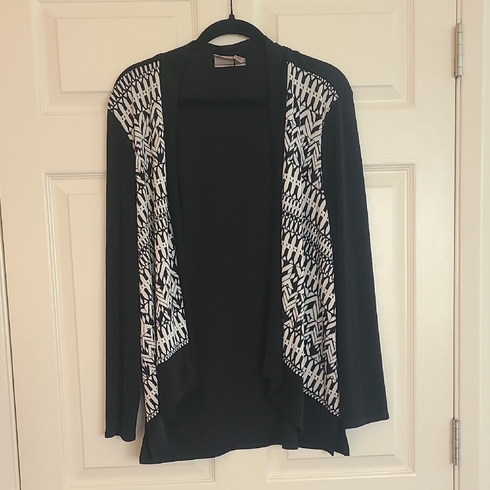 Chico's Black Cardigan with White Geometric Front Panels